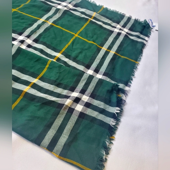 NWT$490 BURBERRY Giant Check Logo Pattern Fringed Trim Green Wool Twill Scarf - Picture 12 of 16